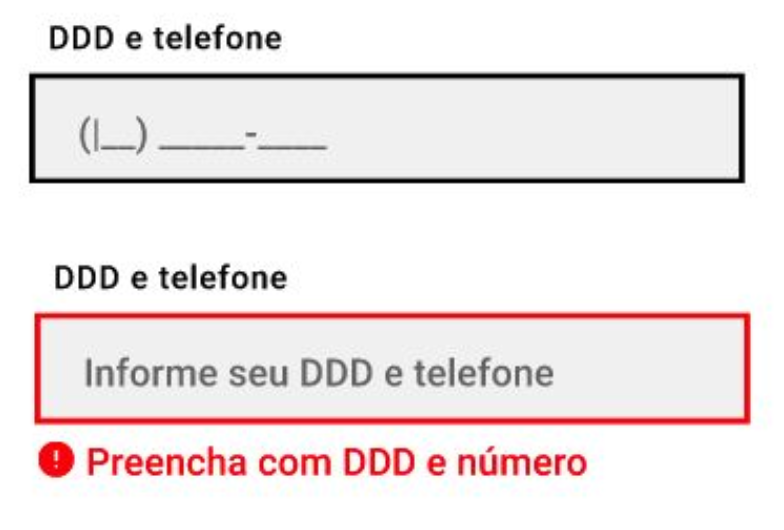 Detalhe dos campos com máscara e teclado numérico ativado.