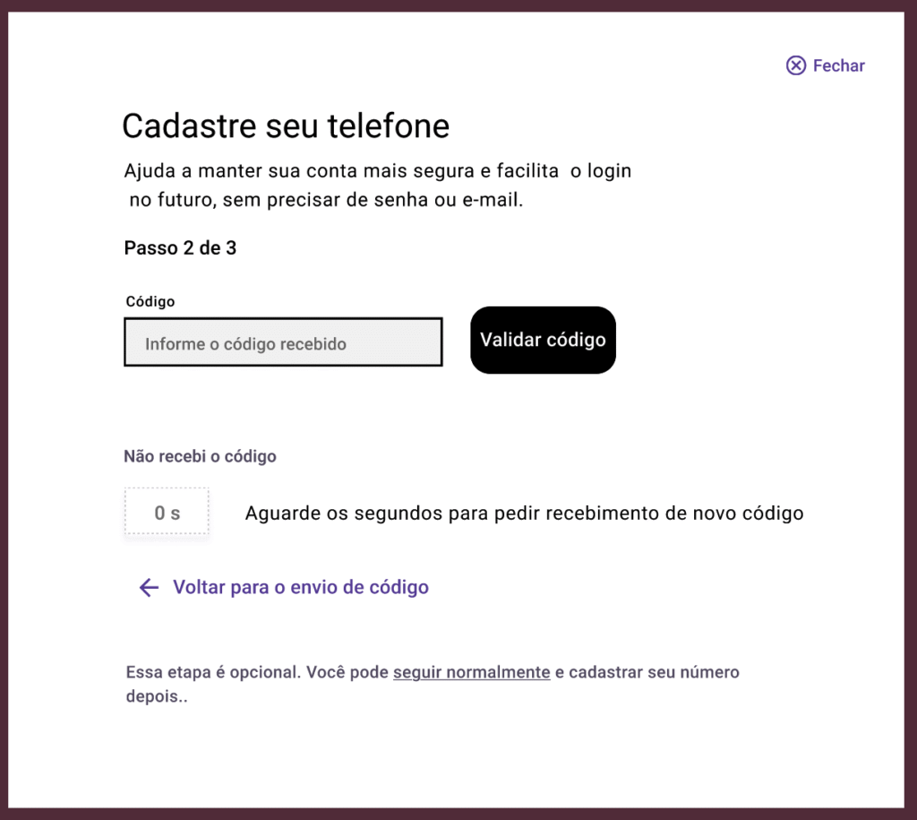 Print da explicação de que a etapa é opcional.